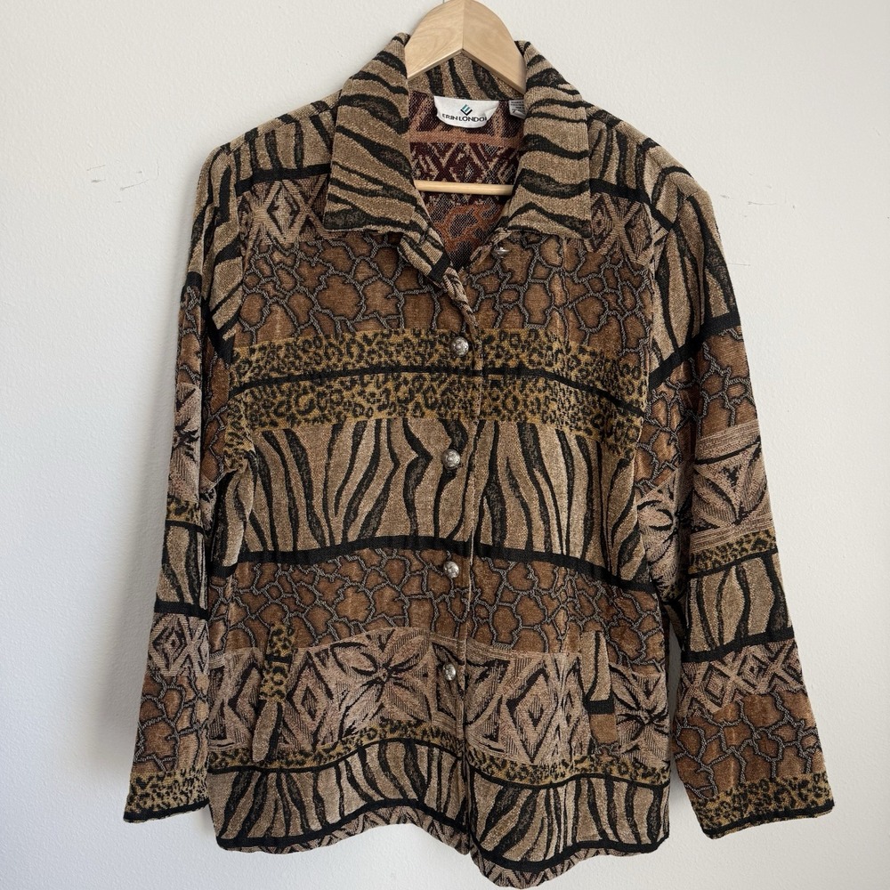 Rare Vintage 90's Erin London Animal Print Tapestry Jacket Women's XL